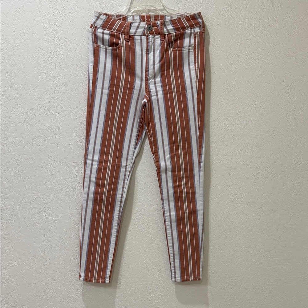 American Eagle Outfitters Brown and White Striped Ankle Jeans